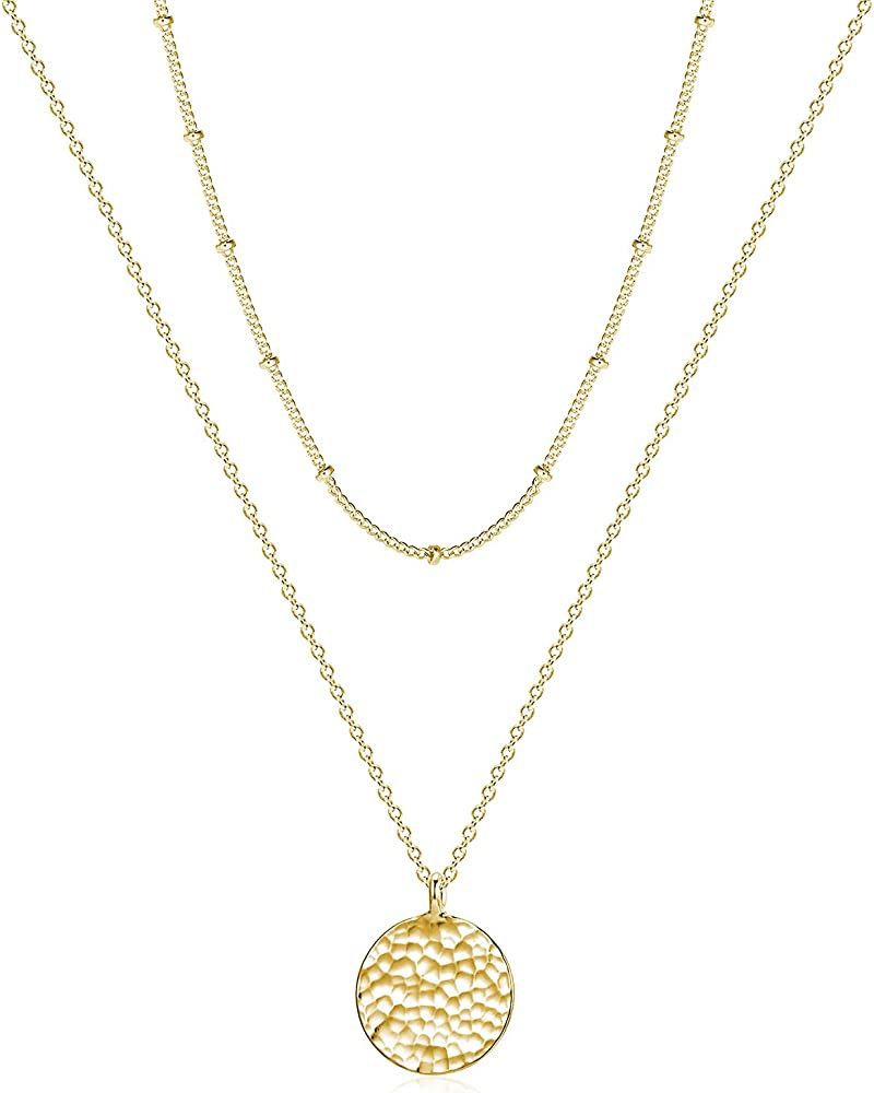 Fettero Women Moon Necklace Hammered Coin Full Karma Circle New Crescent Moon Phase Pendant Daint... | Amazon (US)