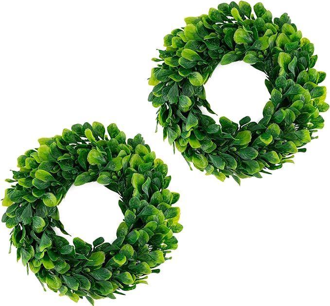 bhappy Small Boxwood Wreath 10 inch 2 Pack Mini Artificial Greenery Wreath Centerpiece Indoor Fro... | Amazon (US)