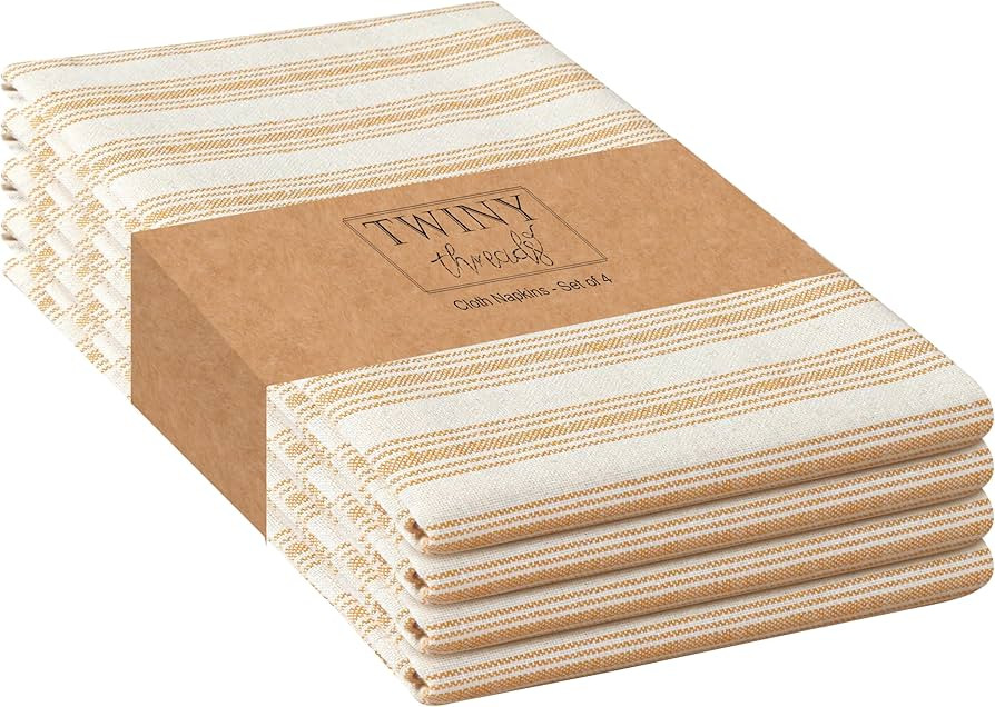 Stripe Cloth Napkins 100% Cotton 18x18 inch Set of 4 Rustic Farmhouse Napkin Washable Hotel Quali... | Amazon (US)