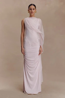 Amandine Ruched Slinky Maxi Dress - Pale Pink | Meshki (APAC)