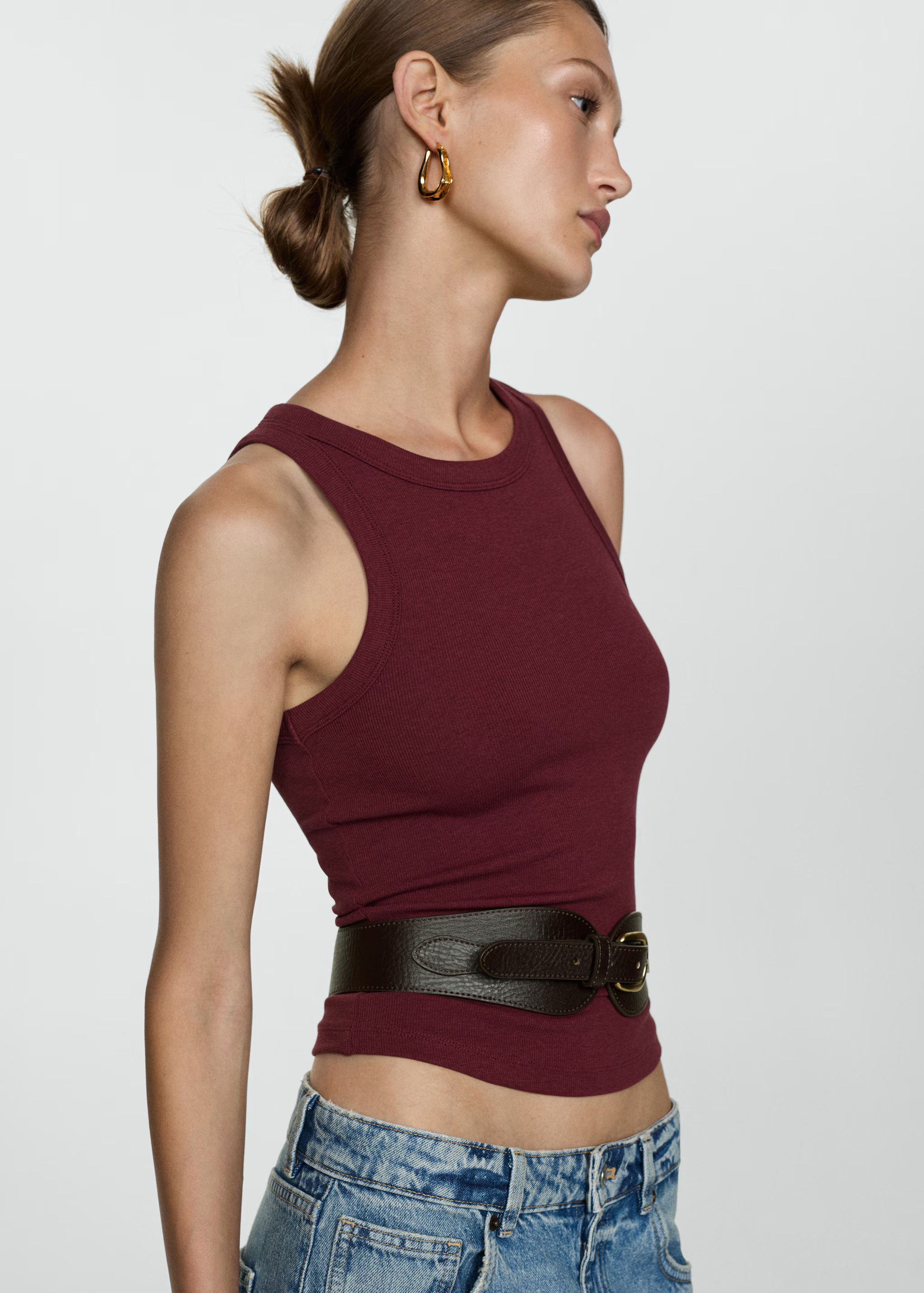 Ribbed cotton-blend top | MANGO (UK)