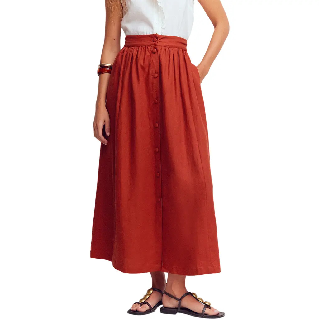 Boden Emma Linen Maxi Skirt in Burnt Henna at Nordstrom, Size 14 | Nordstrom