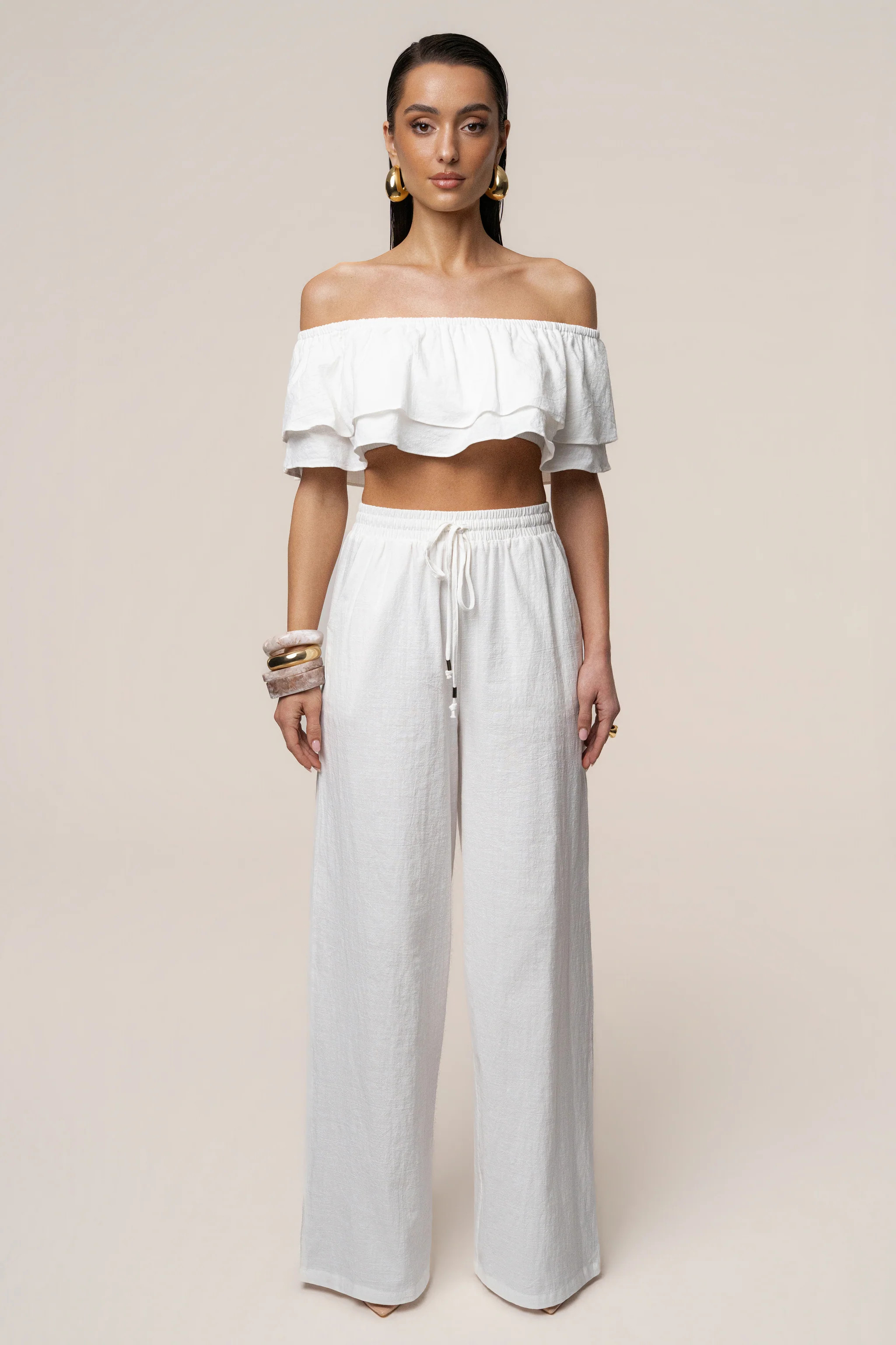White Marina Two-Piece Pant Set | JLUXLABEL US