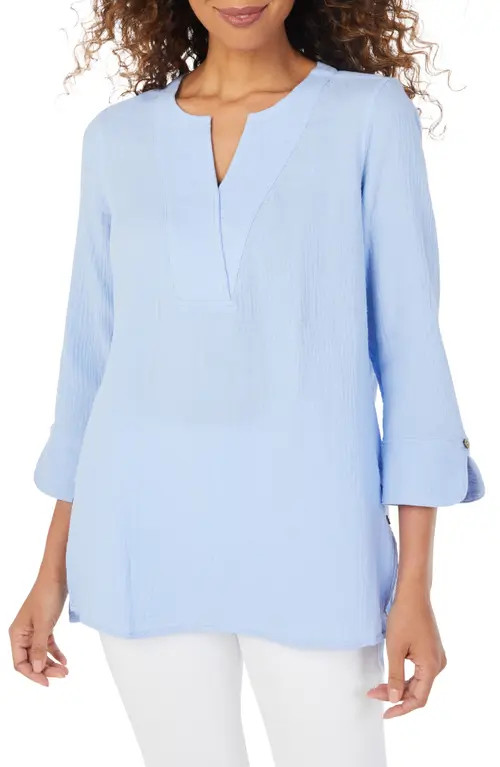 Foxcroft Vena Cotton Gauze Tunic in Blue Freesia at Nordstrom, Size 8 | Nordstrom