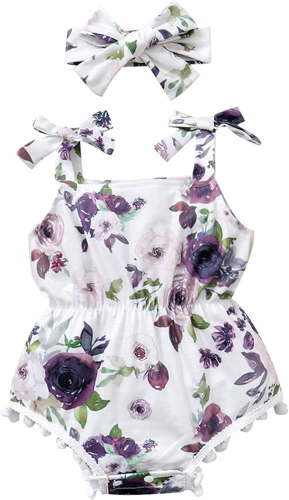 Danna Belle Baby Girl Floral Sleeveless Romper Infant Playsuit Sling Bodysuit | Amazon (US)