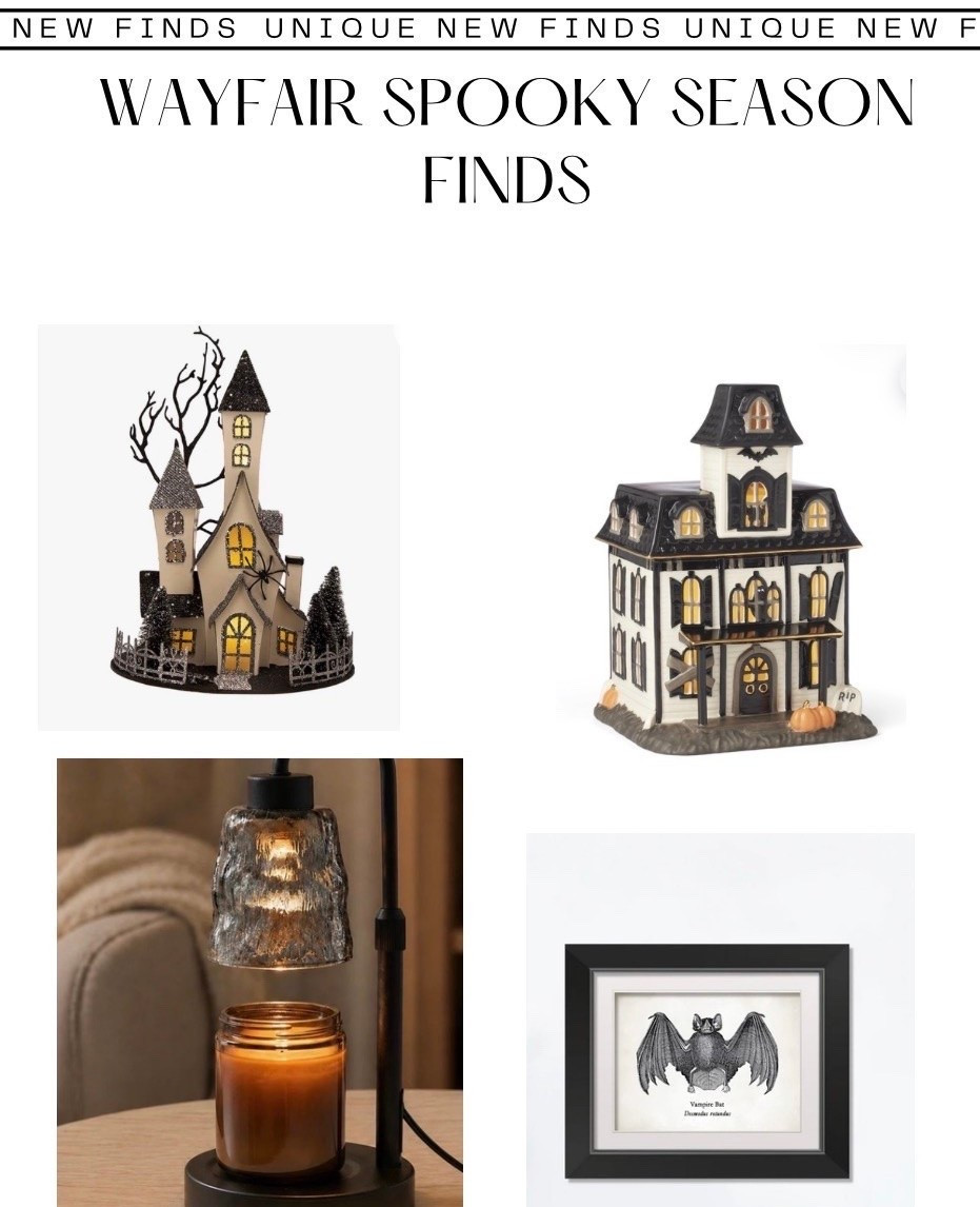 #ad @Wayfair you’ll find spooky houses, spooky hotels, framed bat photo, and cozy candle warmer perfect for the season #Wayfair #WayfairPartner