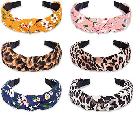 Headbands for Women and Girls Elastic Turban Knotted Design Hair Band 6 Pack Set Leopard Print an... | Amazon (US)