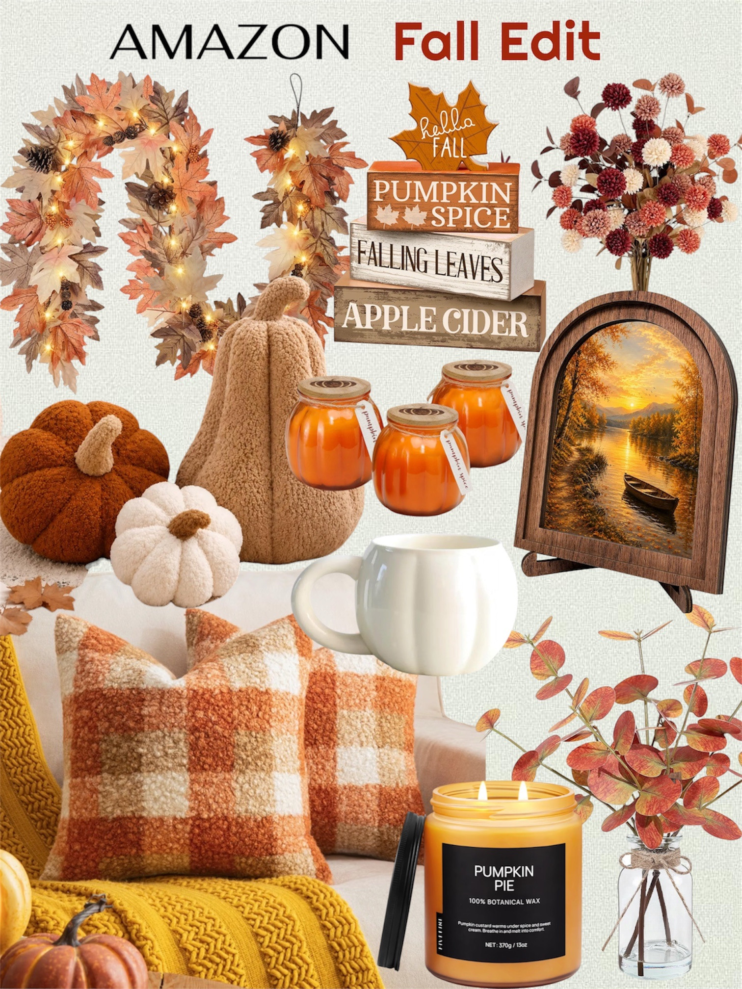 Amazon offers a variety of fall decor items, including throw pillows, floral stems, candles, art and more. Here are some of my favorites. 




Fall floral stems, pumpkins, pumpkin shaped pillows, fall garland, fall wreath

#LTKSeasonal #LTKHome #LTKSaleAlert