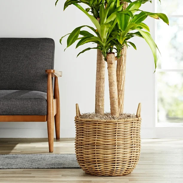 Better Homes & Gardens 15IN Everly Resin Rattan Planter, Light Brown | Walmart (US)