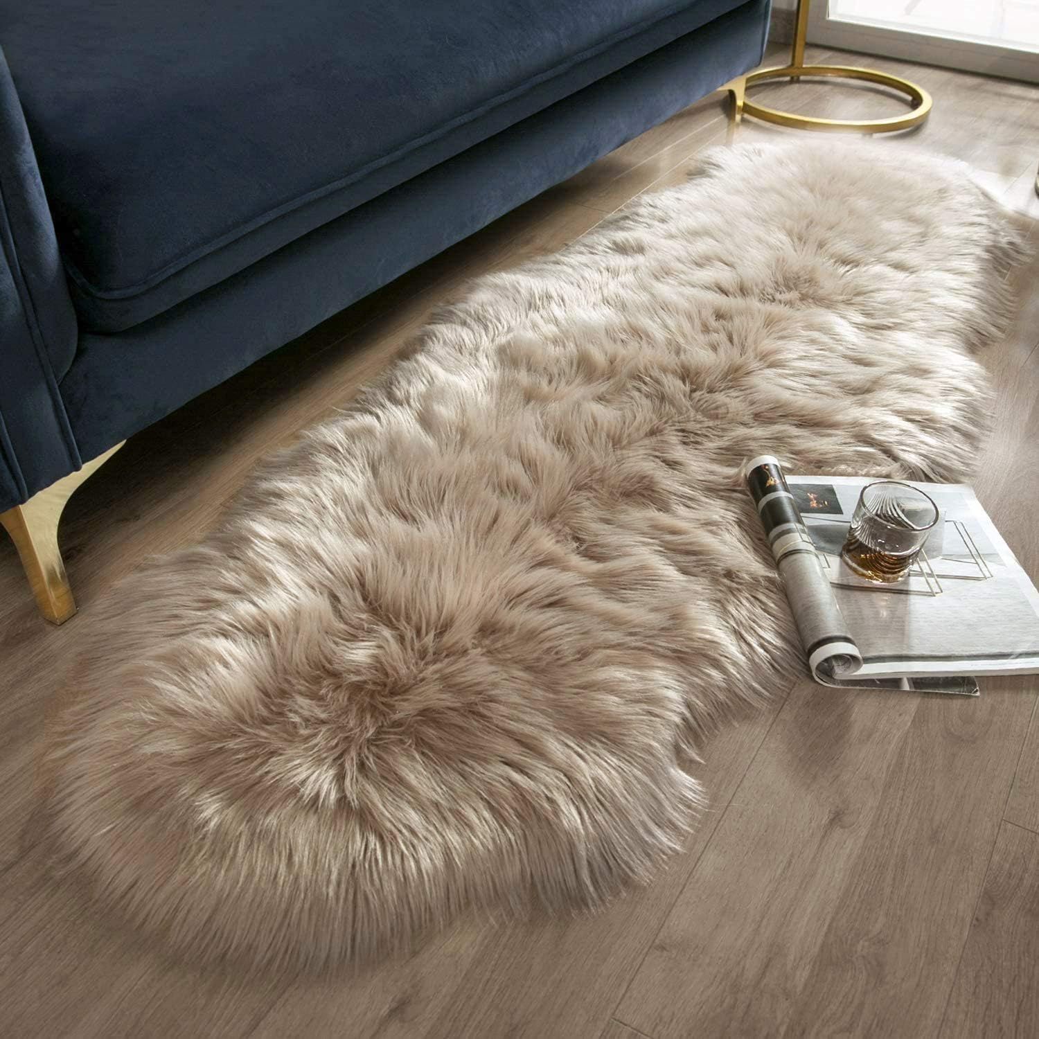 Ashler Faux Fur Rug, Fluffy Shaggy Area Rug Ultra Soft 2 x 6 Feet Sheepskin Fur Rug, Beige Fuzzy ... | Amazon (US)