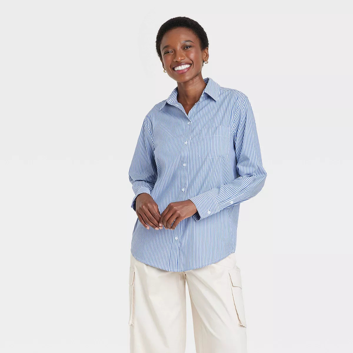 Women's Slim Fit Boyfriend Tailored Long Sleeve Button-Down Shirt - A New Day™ | Target