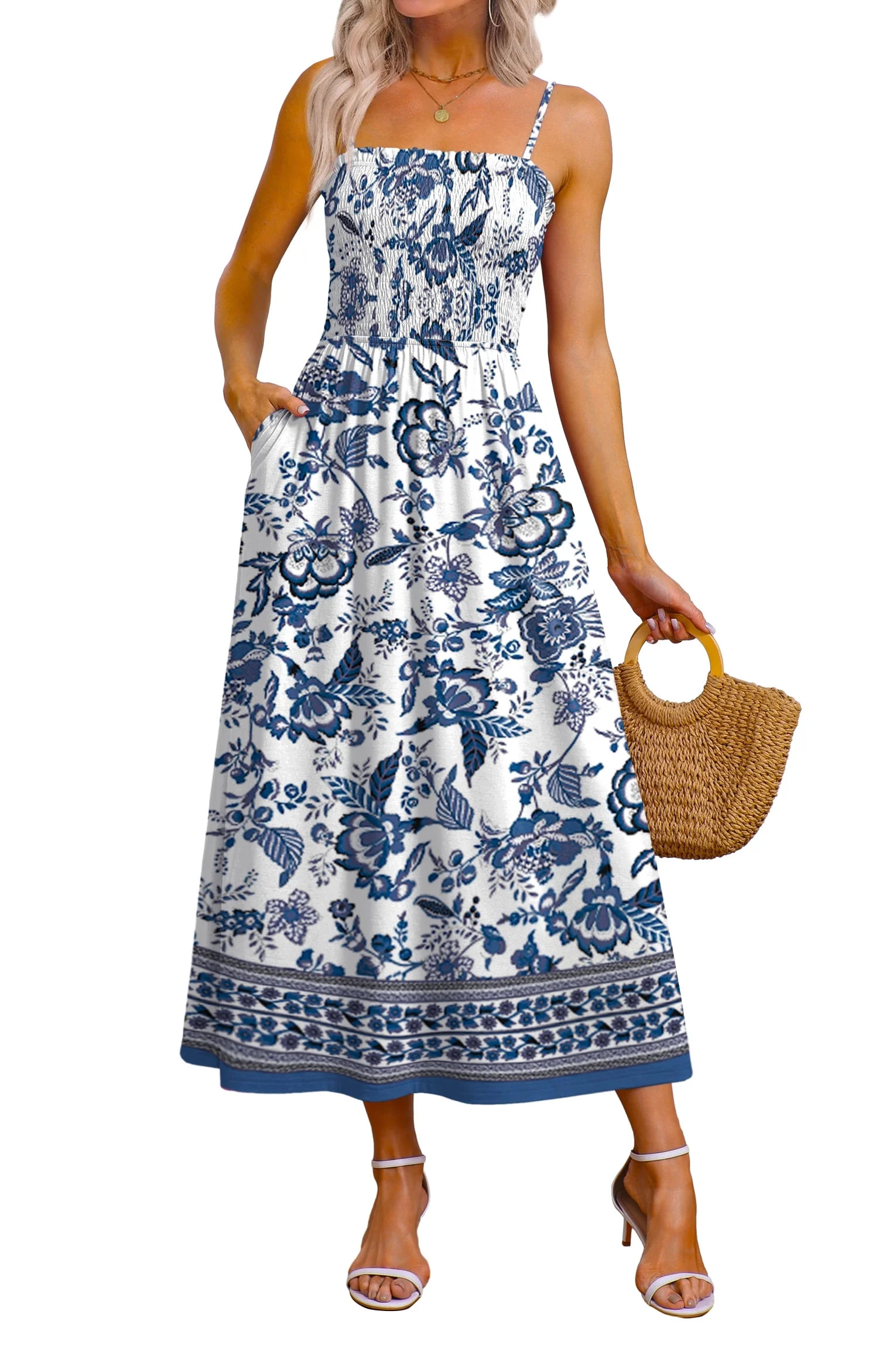 WIHOLL Maxi Dresses for Women 2026 Spaghetti Strap Flowy Boho Long Sundress with Pockets Spring S... | Walmart (US)