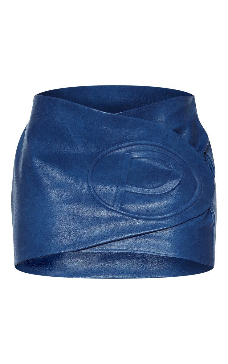 Blue Washed Faux Leather Mini Skirt | PrettyLittleThing UK