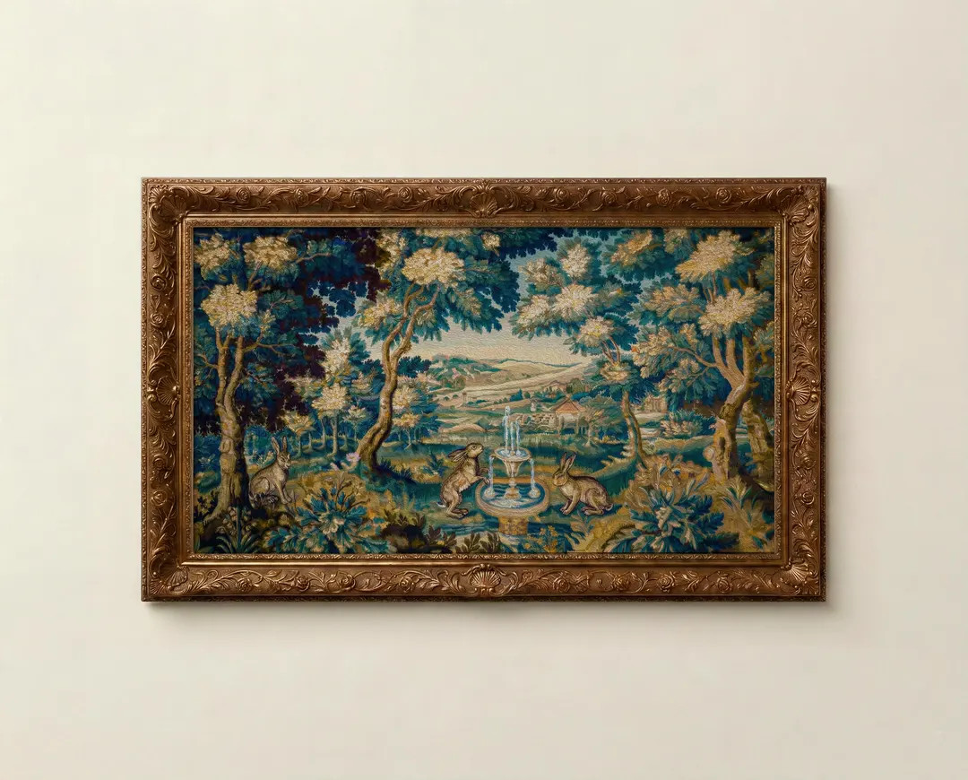 Frame TV Art Garden Bunny, Vintage Tapestry Style Spring Landscape with Rabbits | Etsy (US)