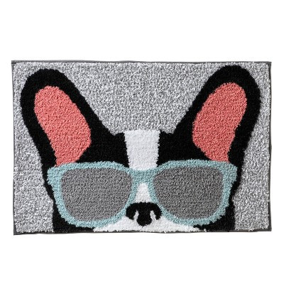 20"x30" Frenchie with Glasses Bath Rug Gray - SKL Home | Target