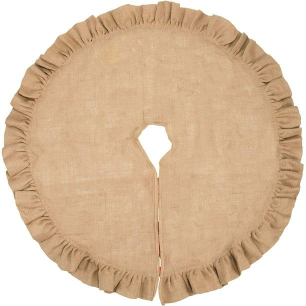 Classic Brown Burlap Christmas Tree Skirt with Ruffled Trim for Classic Xmas Holiday Home Decorat... | Walmart (US)