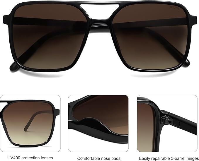 SOJOS Trendy Vintage Aviator Square Sunglasses For Womens Mens Retro 70s UV400 Women Sun Glasses ... | Amazon (US)