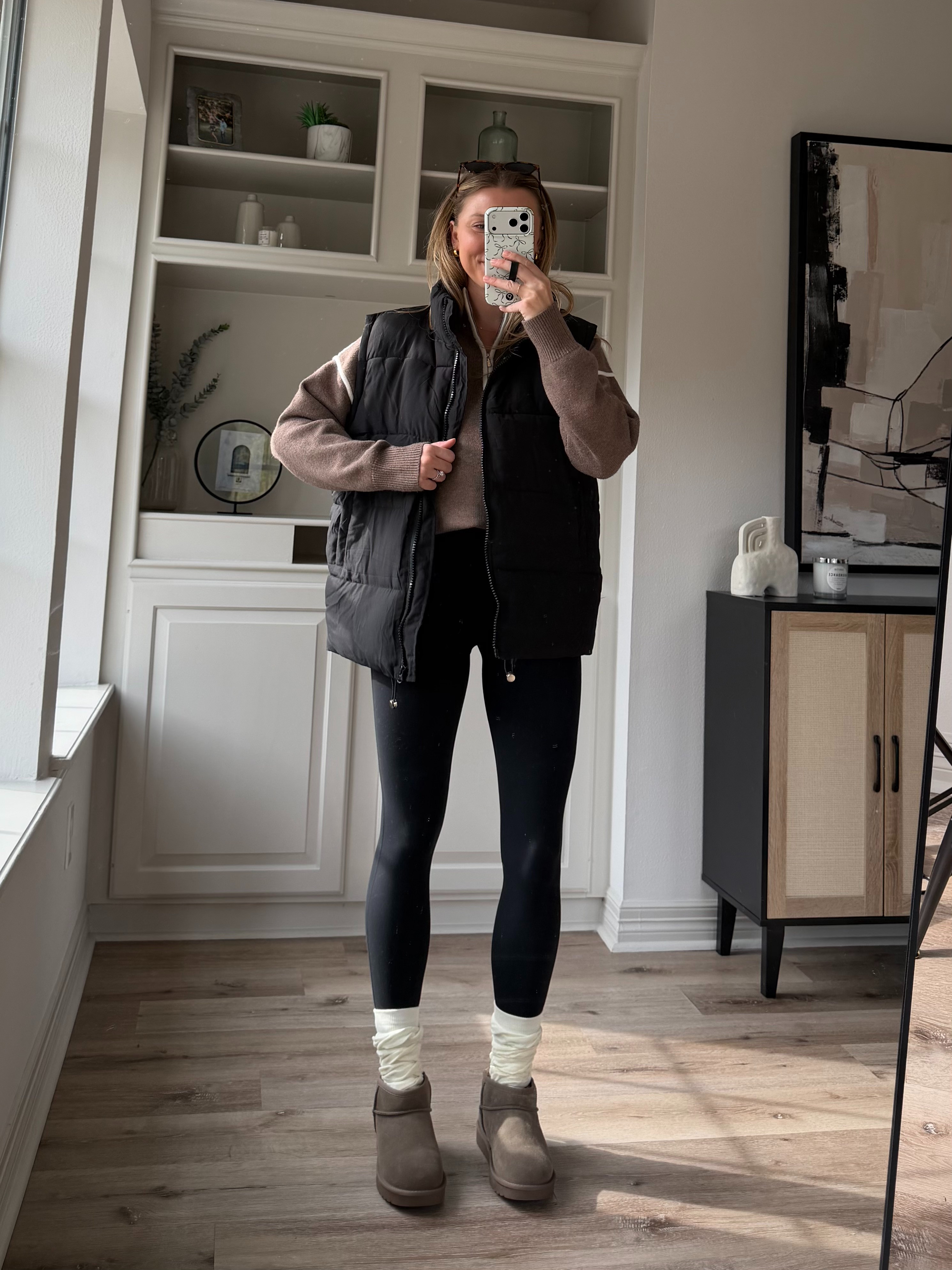 Oversized vest with sweater and leggings - perfect for winter! L in vest, M sweatshirt + S leggings. 

 #LTKootd #LTKTall #LTKFindsUnder50