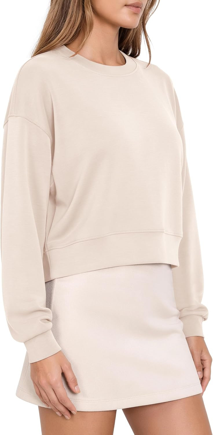 ODODOS Modal Soft Long Sleeve Cropped Sweatshirts for Women Oversized Crew Neck Pullover Crop Top | Amazon (US)