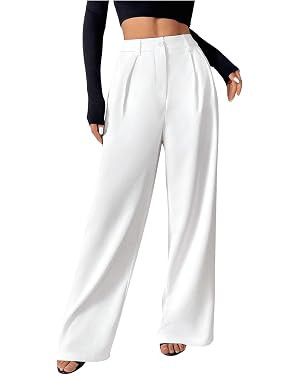 SOLY HUX Women's Wide Leg Dress Pants High Waisted Pleated Loose Work Office Trousers | Amazon (US)