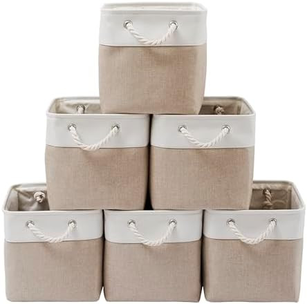 13 x 13 Inch Cube Storage Bins, 6 Pack Extra Large Collapsible Fabric Storage Bin with Ropes, Fol... | Amazon (US)