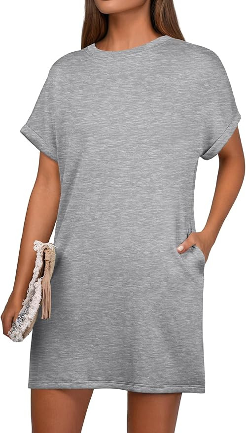 GRECERELLE Women's Summer Short Sleeve Tee Shirt Dress Crew Neck Casual Mini Sundress with Pocket... | Amazon (US)