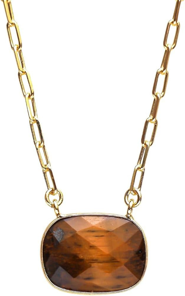 Gempires Cushion Cut Pendant Necklace With 18 Inch Paper Clip Chain Hypoallergenic 14k Gold Plati... | Amazon (US)