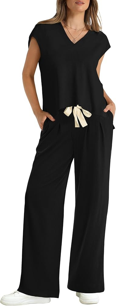 XIEERDUO Loose Fit Tops And Wide Leg Pants 2 Piece Outfits Lounge Sets For Women Tracksuit Sweats... | Amazon (US)