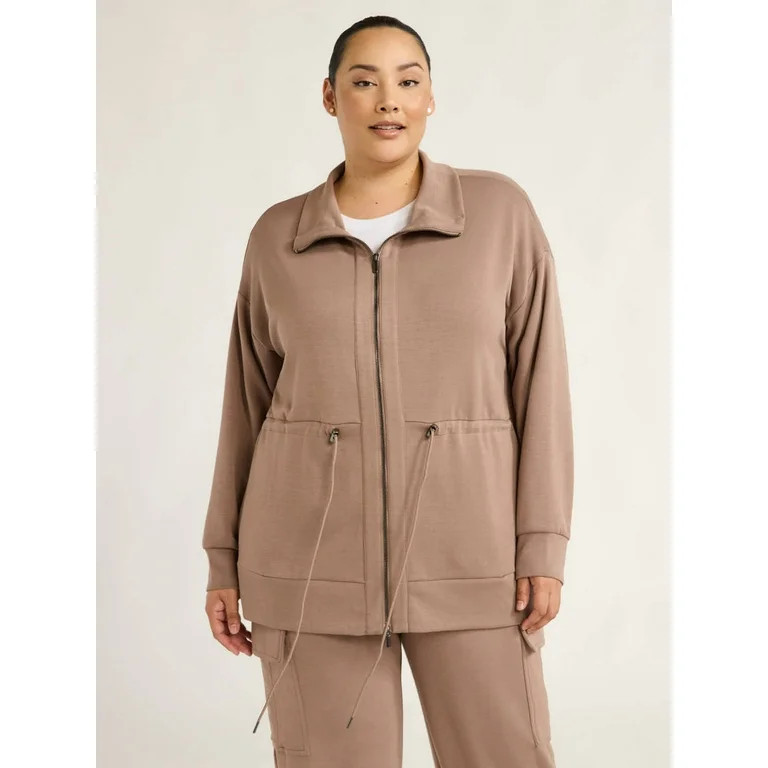 Scoop Women’s and Women's Plus Ultimate ScubaKnit Longline Drawstring Zip Jacket, Sizes XS-4X | Walmart (US)