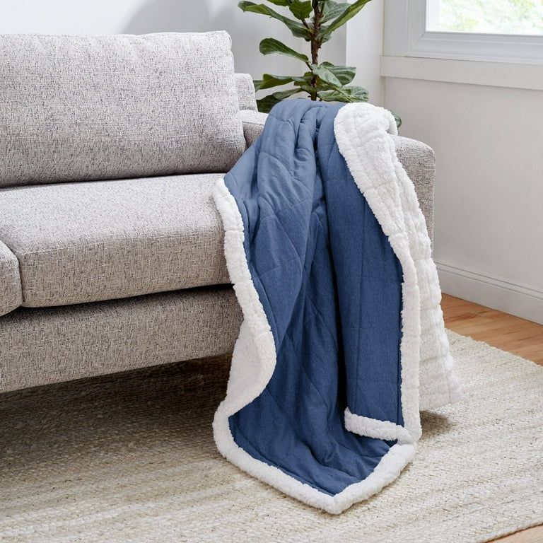 Gap Home Quilted Jersey Organic Cotton Sherpa Reverse Throw, 50" x 60", Blue | Walmart (US)