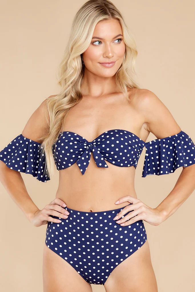 Always In The Sun Navy Polka Dot Bikini Top | Red Dress 