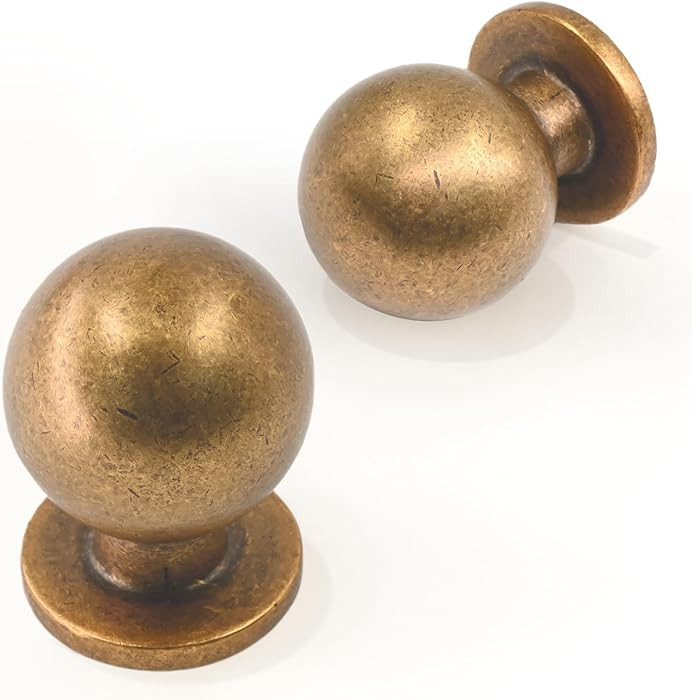10 Pack Antique Brass Cabinet Knobs Single Hole Cabinet Pulls Round Kitchen Cabinet Knobs Drawer ... | Amazon (US)