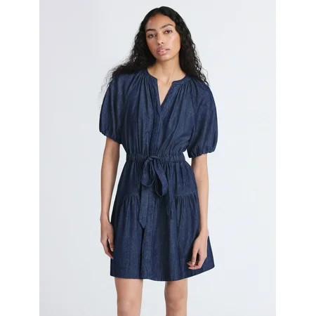 Free Assembly Women's Denim Tiered Mini Dress with Puff Sleeves, Sizes XS-XXL | Walmart (US)