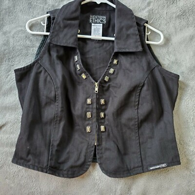 Vintage 90s Western Ethics Black Jean Denim Vest Silver Stud Details Size Large  | eBay | eBay US