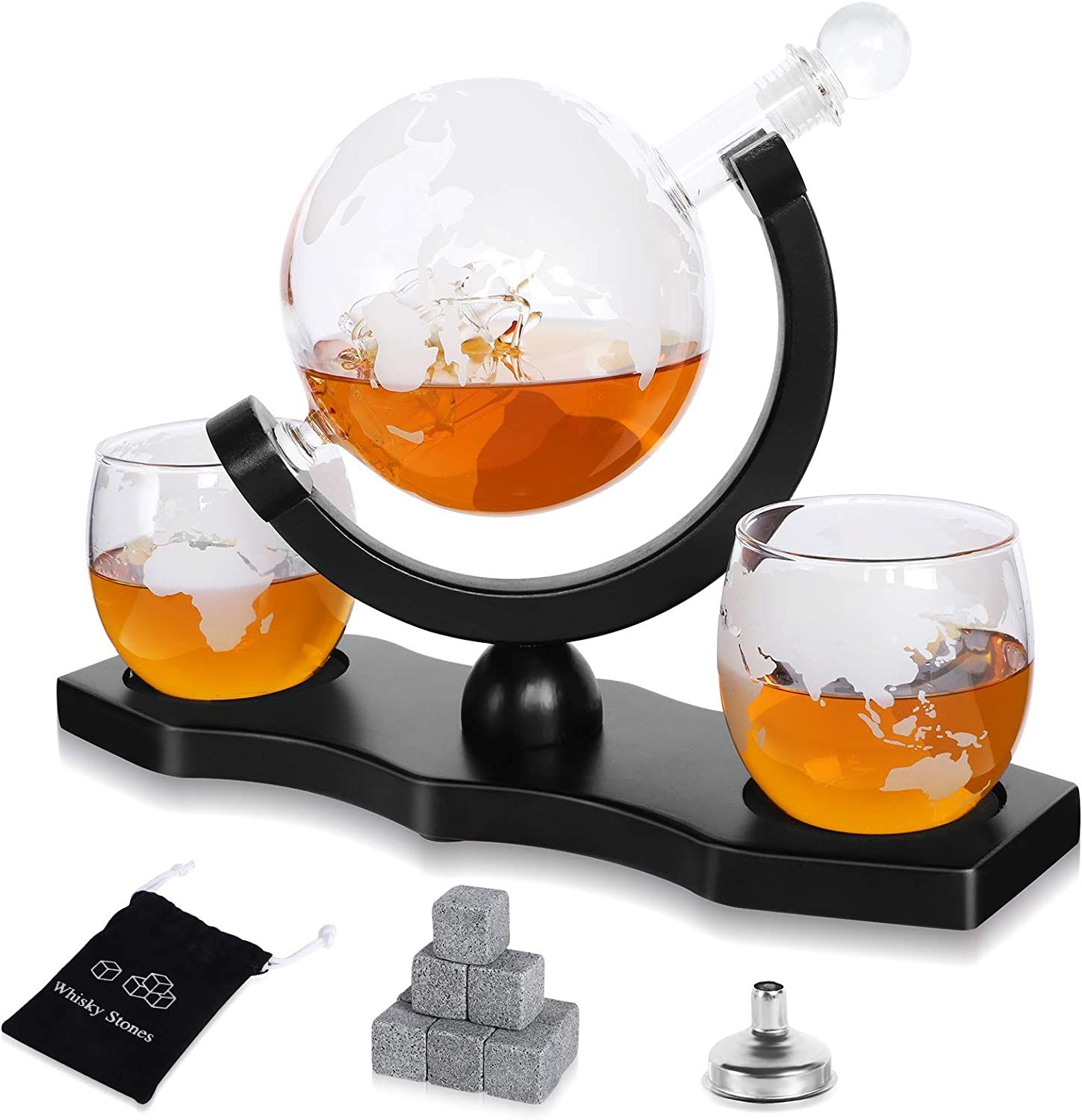 Denkee Whiskey Globe Decanter Set with 2 Etched Globe Glasses for Liquor, Whiskey, Bourbon, Brand... | Amazon (US)