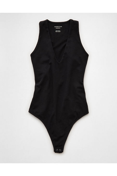 AE V-Neck Bodysuit Women's True Black L | American Eagle Outfitters (US & CA)