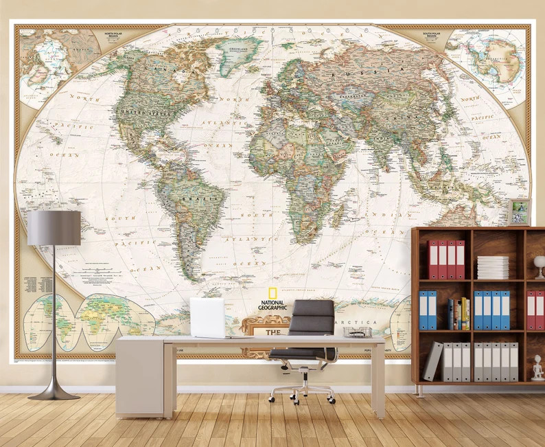 National Geographic Executive World Map Wall Mural - Giant Removable Wallpaper NatGeo Map of Worl... | Etsy (US)