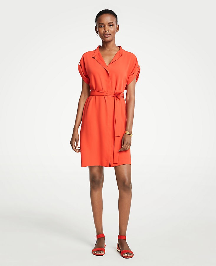 Short Sleeve Tie Waist Shirtdress | Ann Taylor (US)