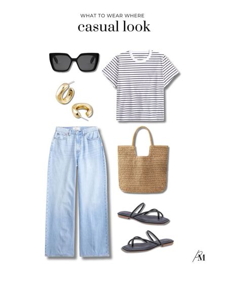 Casual spring outfit idea. I love these wide leg Abercrombie jeans and and classic striped shirt for an on the go look. 

#LTKstyletip #LTKbeauty #LTKSeasonal