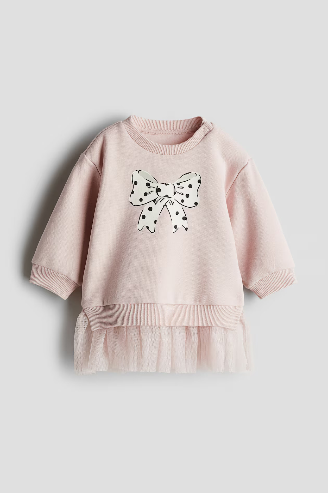 Sweatshirt Dress with Tulle Skirt - Round Neck - Long sleeve - Light dusty pink/bow - Kids | H&M ... | H&M (US + CA)