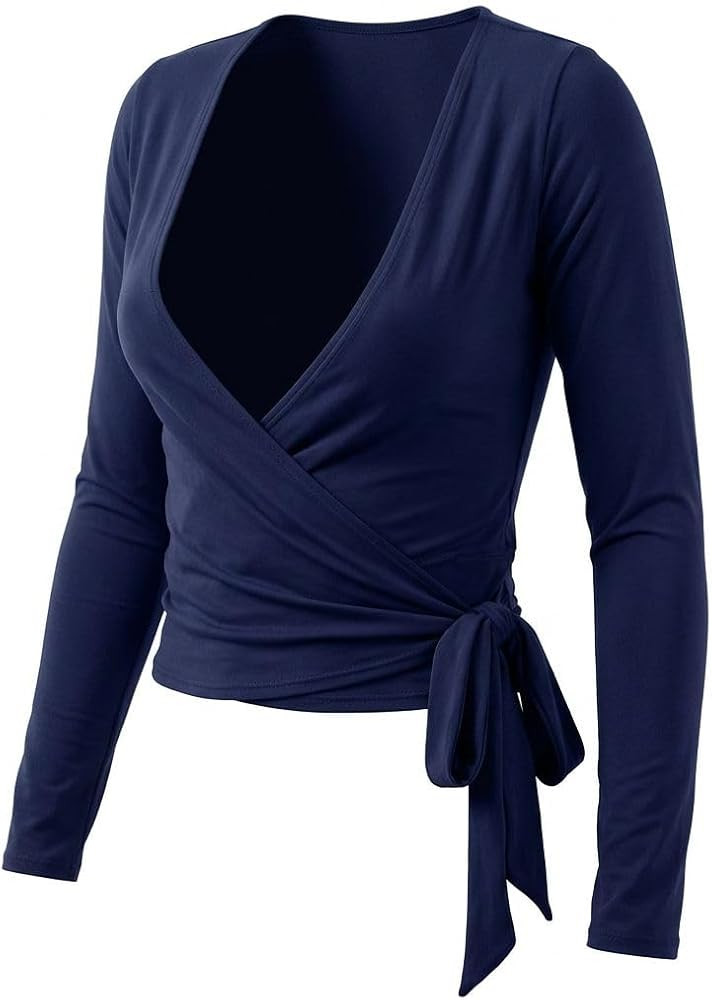 Women Wrap Top Multi Wear Top Pilates Wear Yoga Elegant Top Long Sleeve Deep V Neck | Amazon (UK)