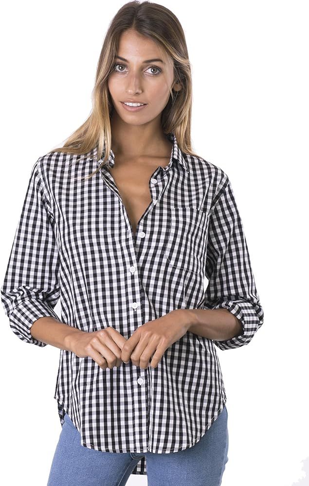 CAMIXA Women's Gingham Shirt Checkered Casual Long Sleeve Button Down Plaid Top | Amazon (US)