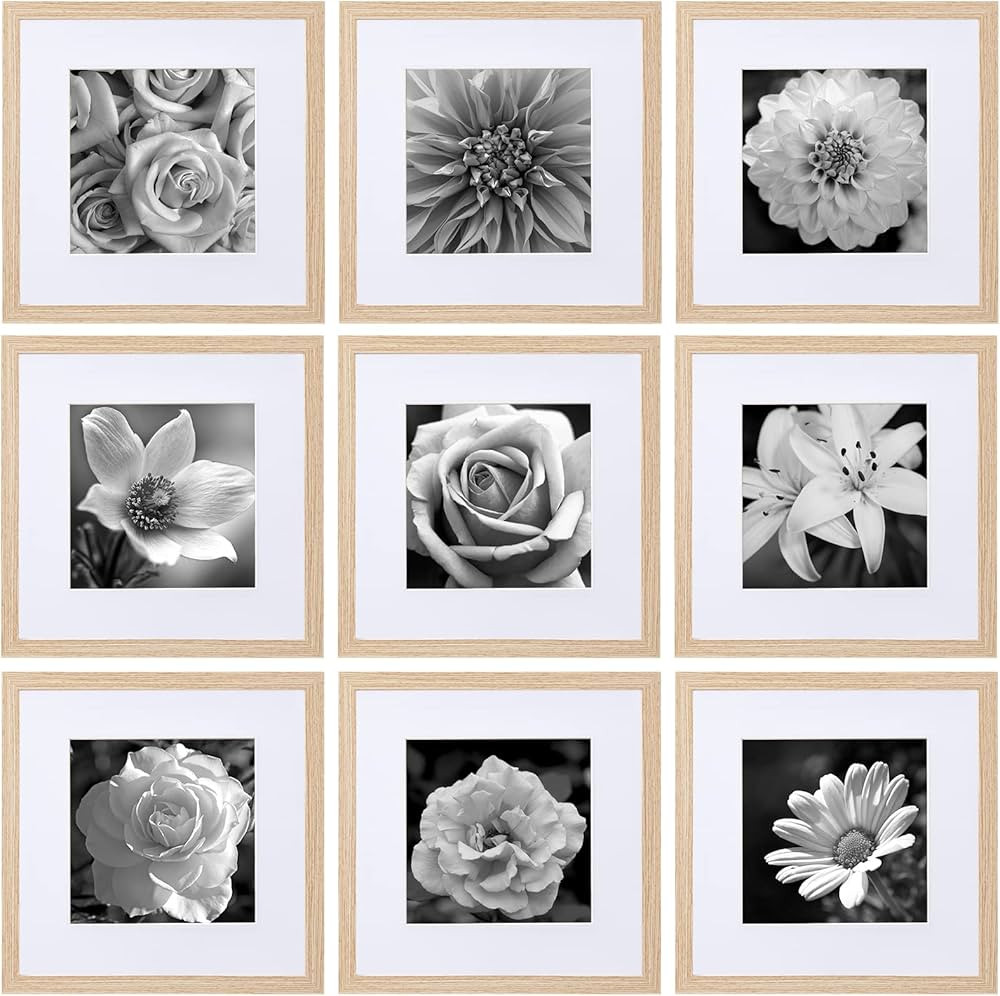 eletecpro 12x12 Picture Frames Set of 9 Classic Gallery Wall Frame Set Displays 8x8 Photo with Ma... | Amazon (US)