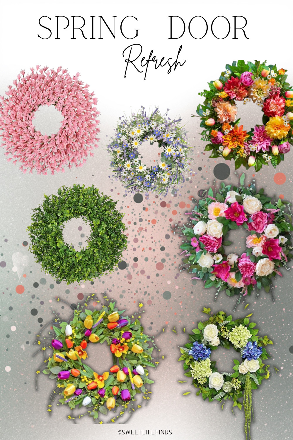Spring door refresh 🌸 These Easter wreaths are the easiest way to brighten up your front door for the season. I rounded up some of the prettiest floral wreaths that instantly make your entry feel fresh and welcoming. Everything is linked in my LTK. #LTKHome #SpringDecor #EasterDecor #SweetLifeByKourtney
 

 #LTKSeasonal #LTKHome