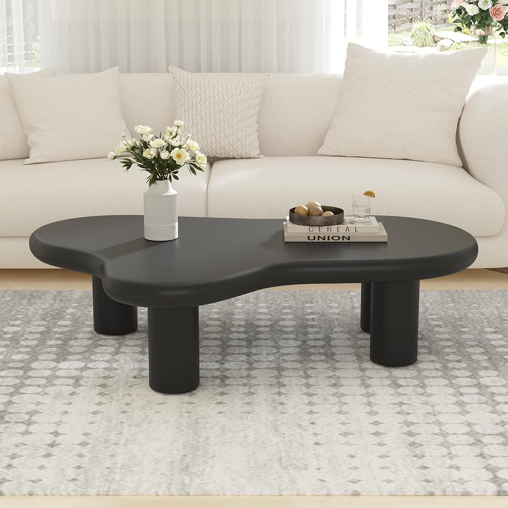 47" Modern Low-Profile Cloud Coffee Table - Black Whimsical Shape with Rounded Edges & Solid Wood... | Amazon (US)