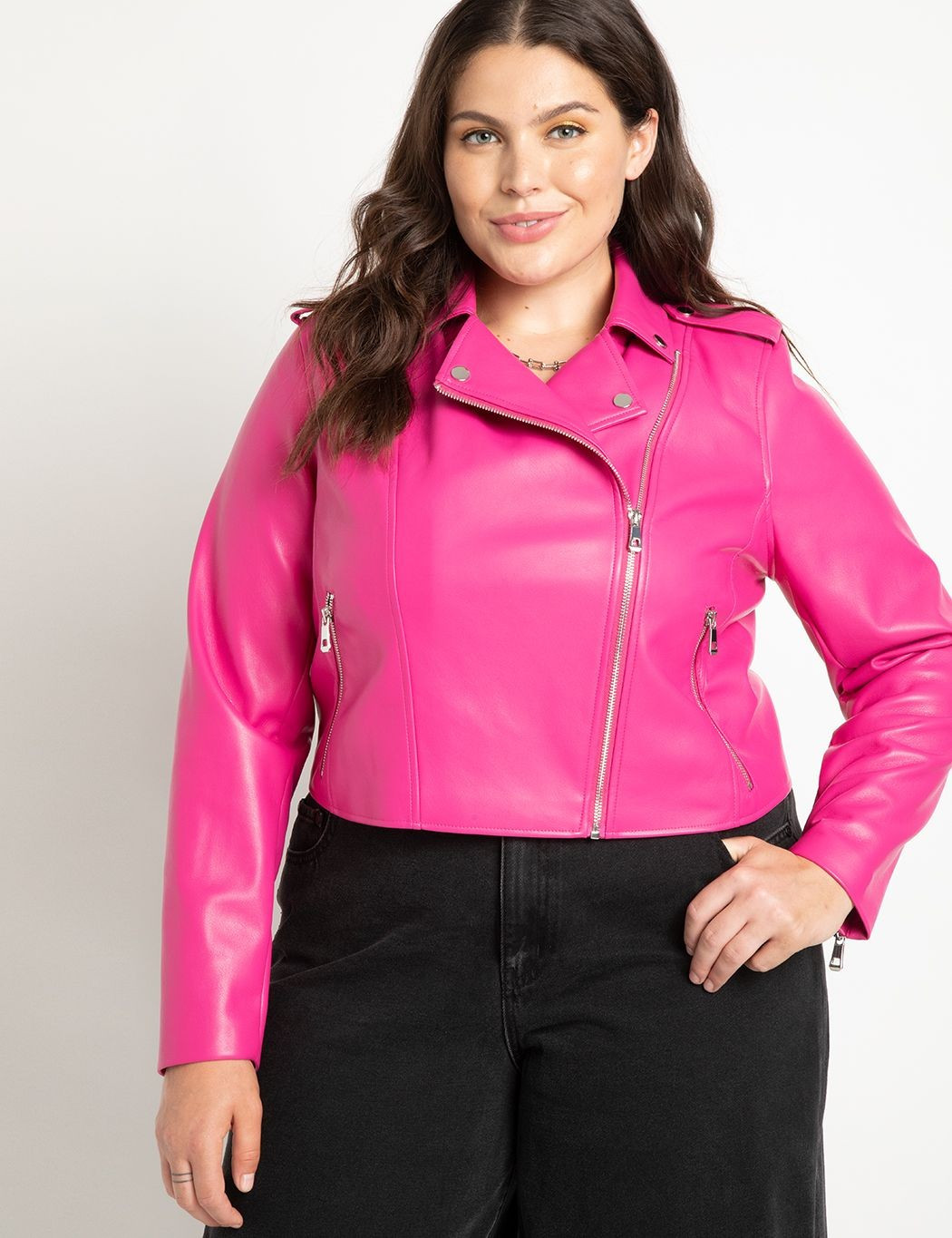 Faux Leather Moto Jacket | Eloquii