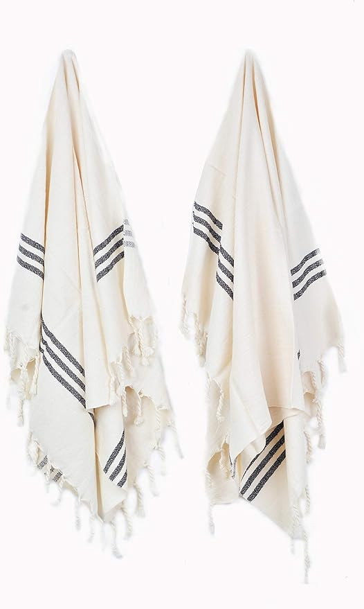 Extra Soft&Long Highly Absorbent Cream Based Striped Pure Cotton Tea Towel,Hand/Face/Hair Towel, ... | Amazon (US)