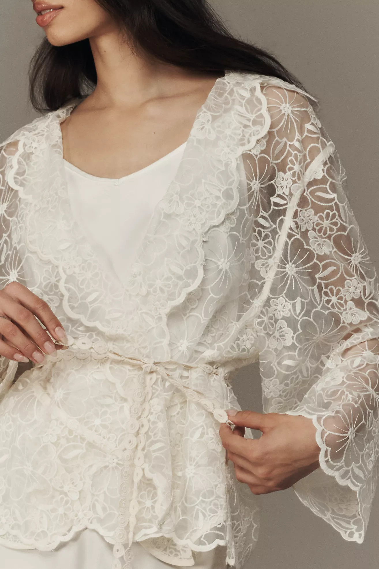 By Anthropologie Sheer Floral Lace Tie-Waist Jacket | Anthropologie (US)