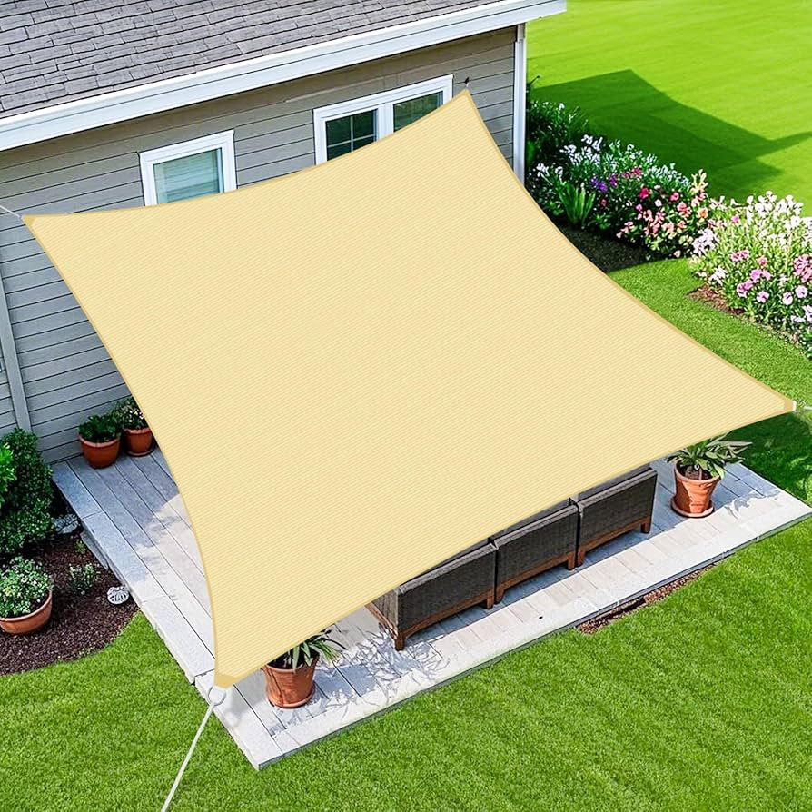 Amagenix Sun Shade Sail 16'X20' Curved Edge Outdoor Shade Canopy Beige Breathable 95% UV Block Sh... | Amazon (US)