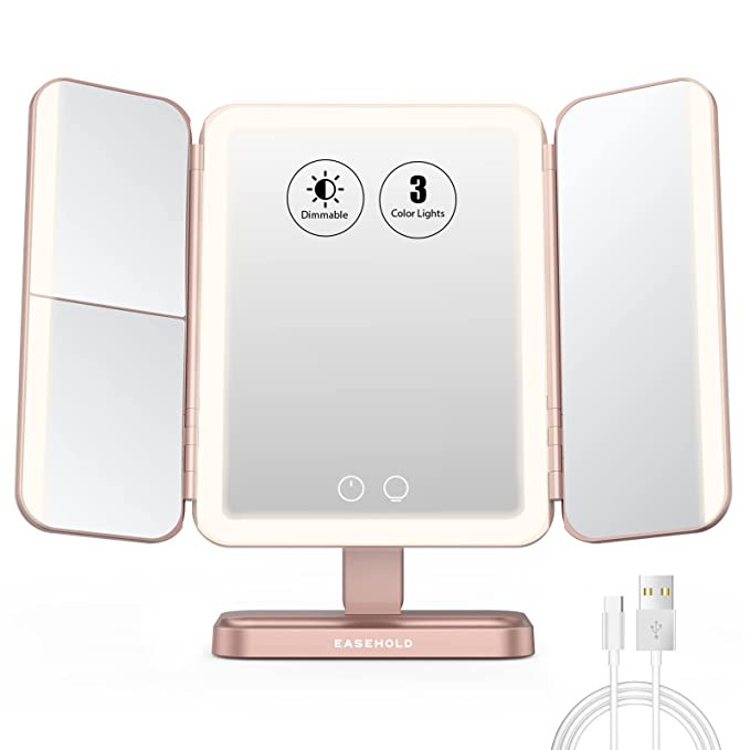 EASEHOLD Rechargeable 5000 mAh Lighted Makeup Mirror, 1X/2X/3X/10X Magnifying Vanity Mirror, 3-Co... | Amazon (US)